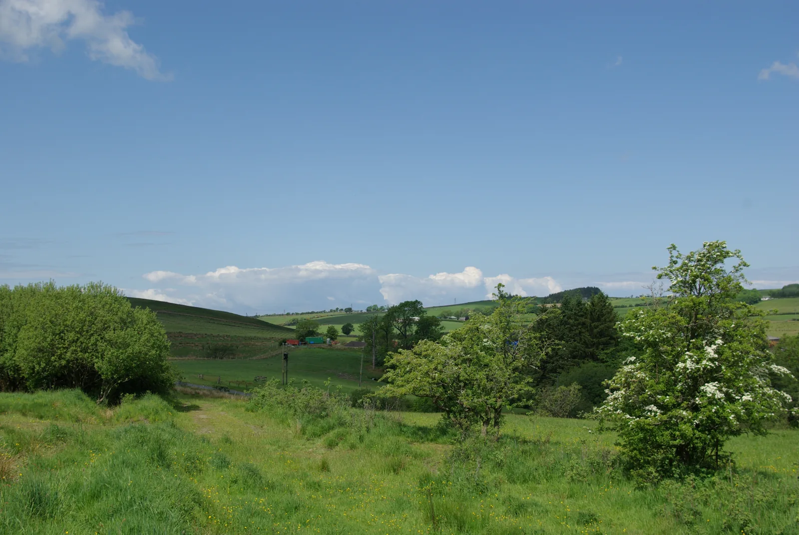 Dismantled railway near Knockshinnoch, Ayrshire; surrounding county landscape.